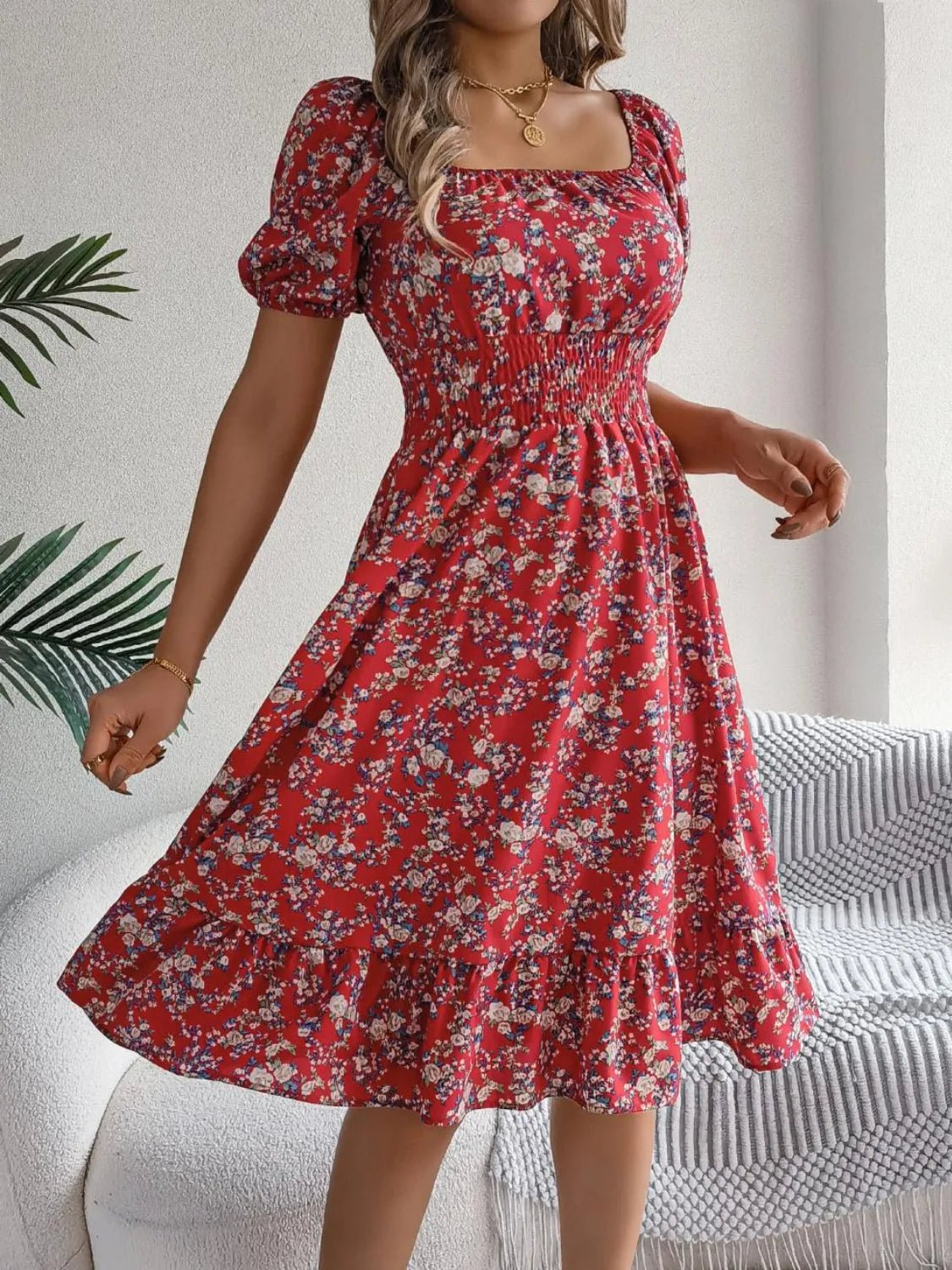 Ruffled Hem Floral Puff Sleeve Dress - Bela Fils BoutiqueBela Fils Boutique