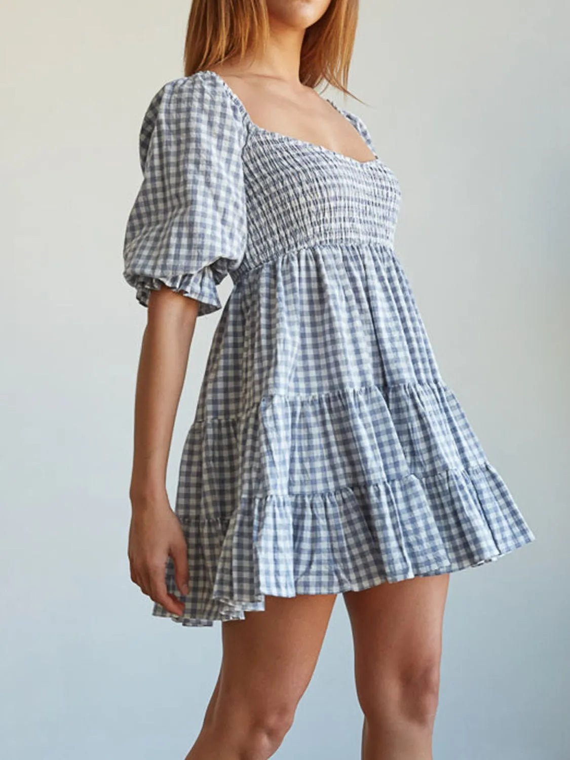 Ruffled Hem Plaid Half Sleeve Mini Dress - Bela Fils BoutiqueBela Fils Boutique