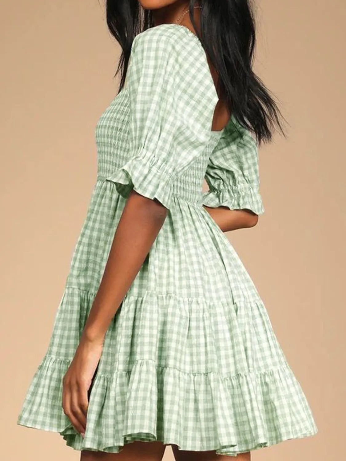 Ruffled Hem Plaid Half Sleeve Mini Dress - Bela Fils BoutiqueBela Fils Boutique