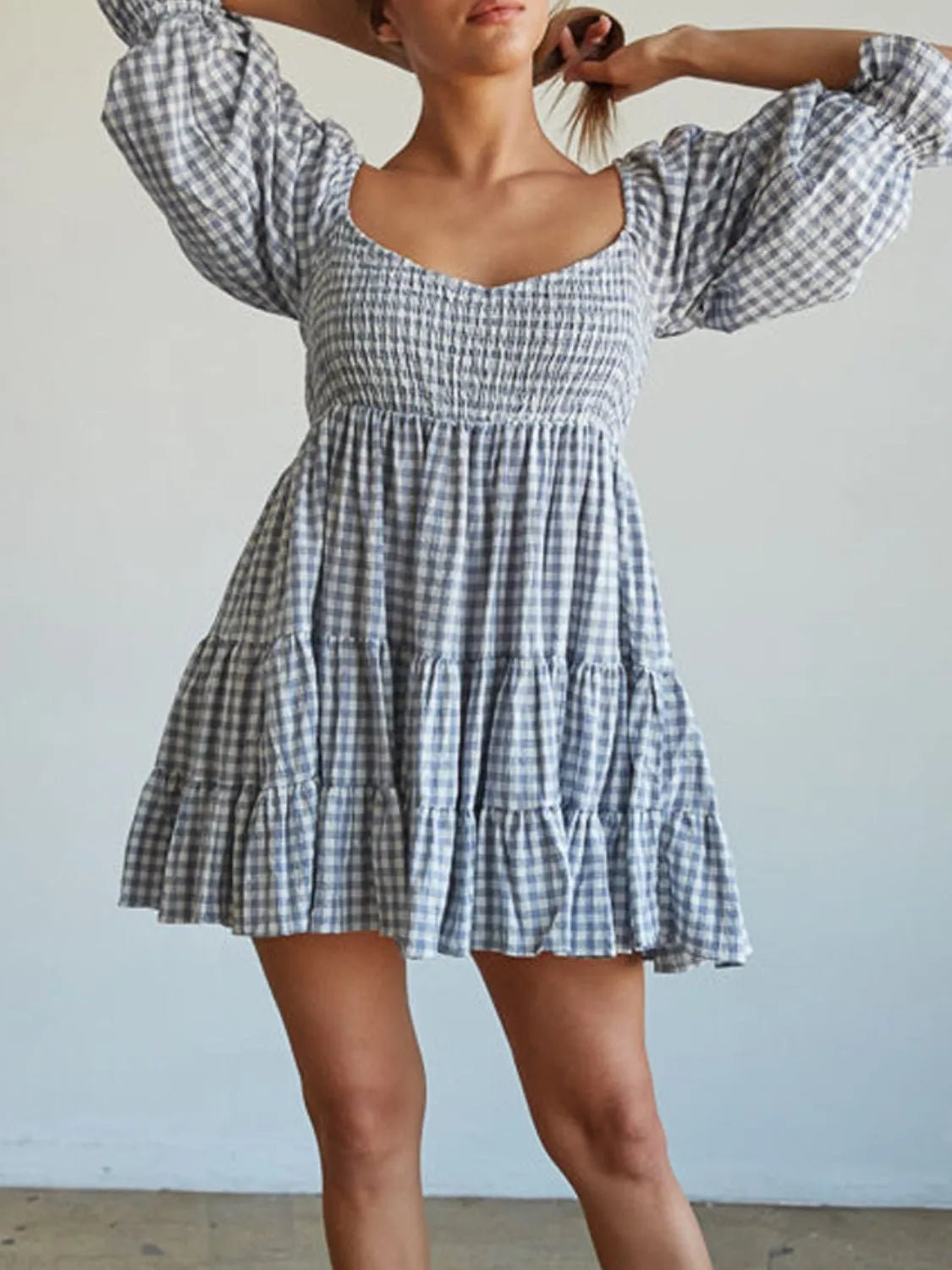 Ruffled Hem Plaid Half Sleeve Mini Dress - Bela Fils BoutiqueBela Fils Boutique