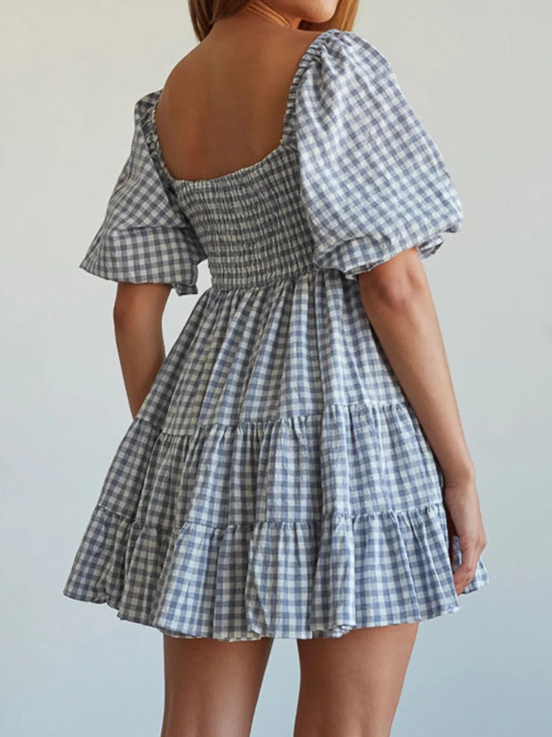 Ruffled Hem Plaid Half Sleeve Mini Dress - Bela Fils BoutiqueBela Fils Boutique