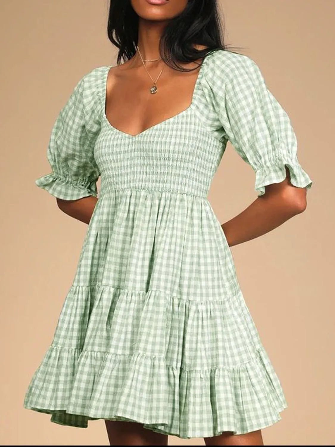 Ruffled Hem Plaid Half Sleeve Mini Dress - Bela Fils BoutiqueBela Fils Boutique