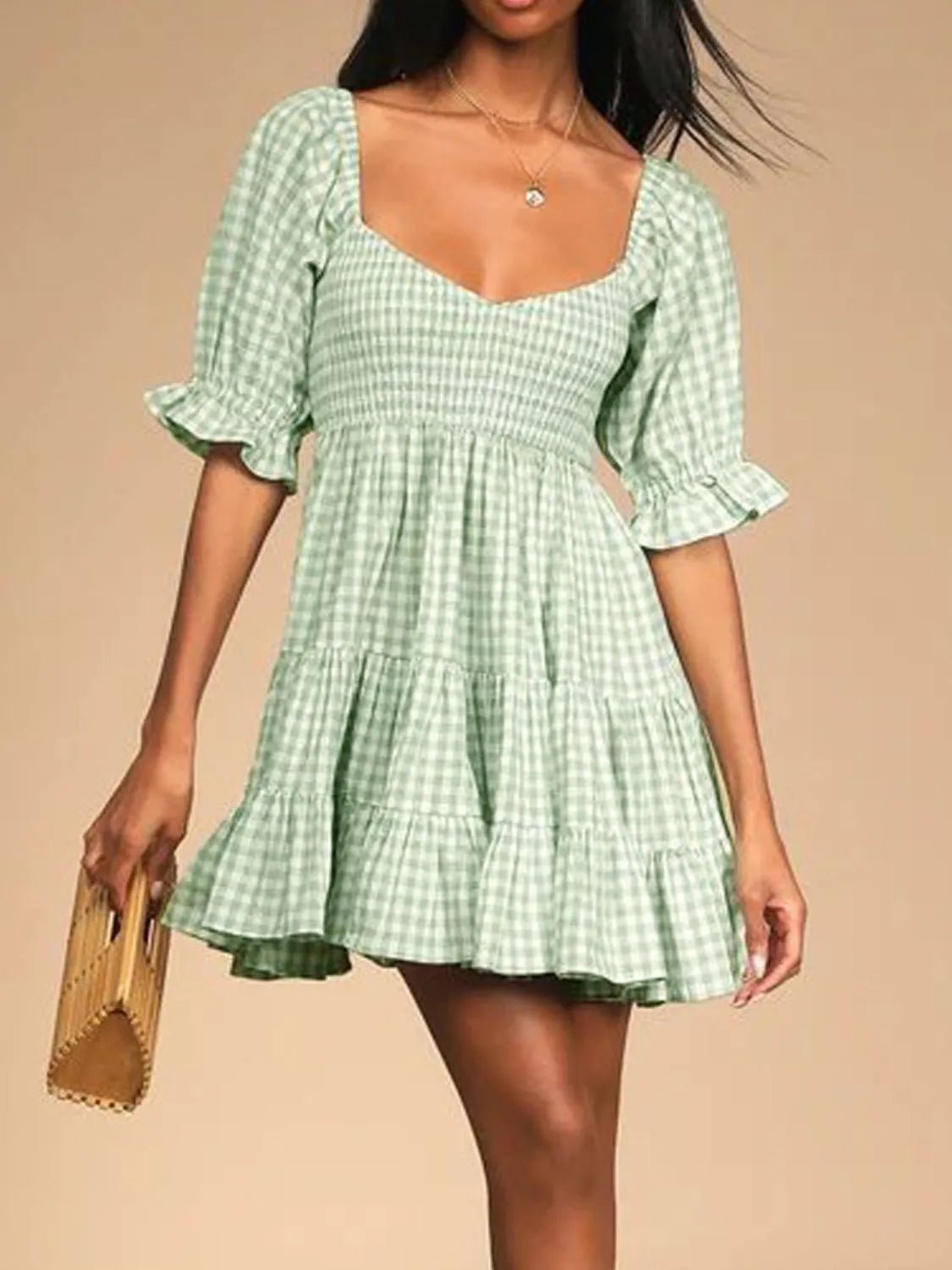 Ruffled Hem Plaid Half Sleeve Mini Dress - Bela Fils BoutiqueBela Fils Boutique