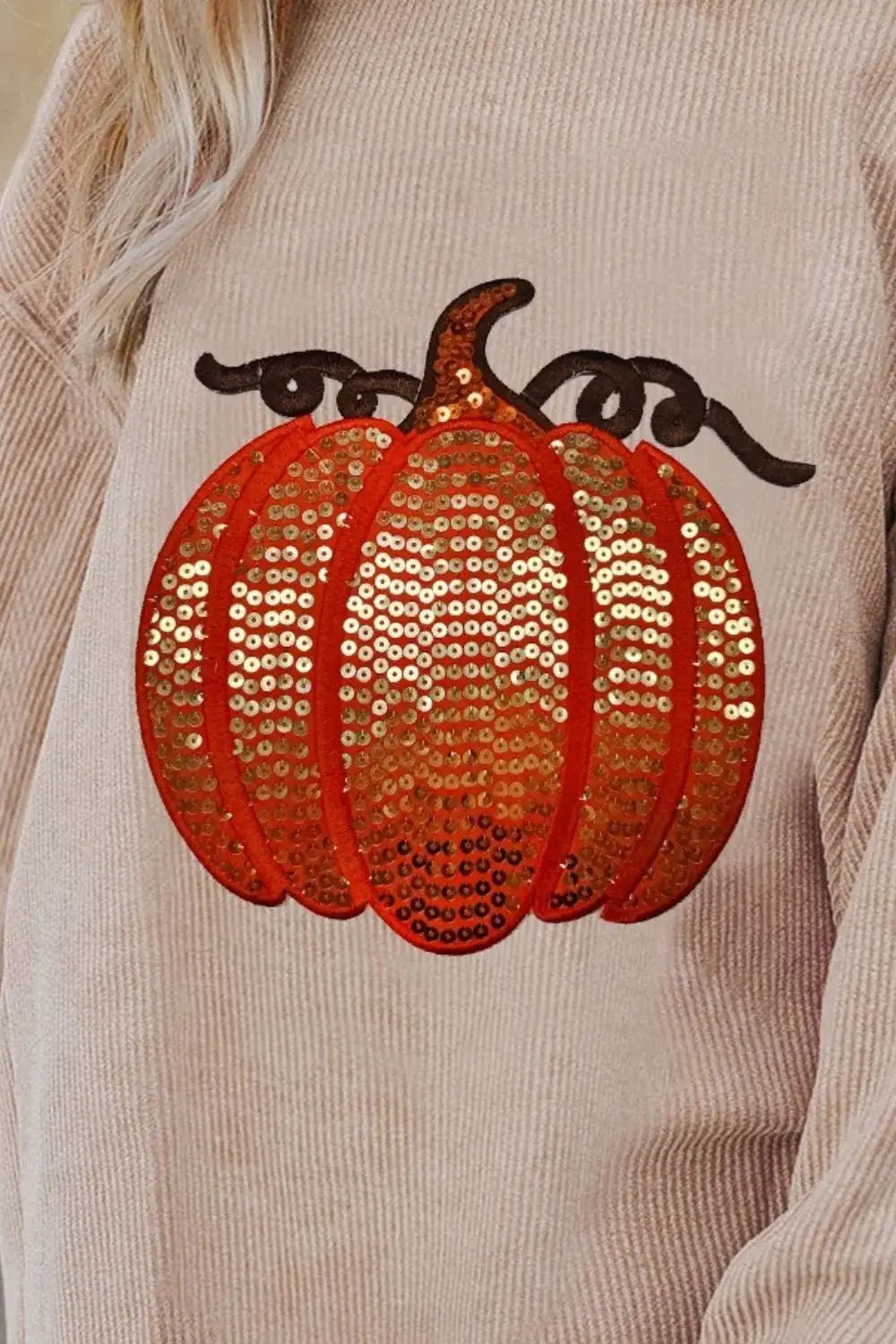 Sequin Pumpkin Round Neck Long Sleeve Sweatshirt - Bela Fils BoutiqueBela Fils Boutique