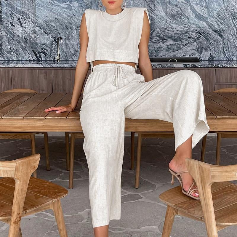 Shoulder Pad Sleeveless Top and Trousers Two - Piece Set - Bela Fils BoutiqueBela Fils Boutique