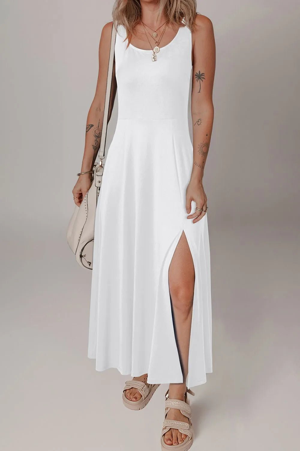 Side Slit Scoop Neck Wide Strap Dress - Bela Fils BoutiqueBela Fils Boutique