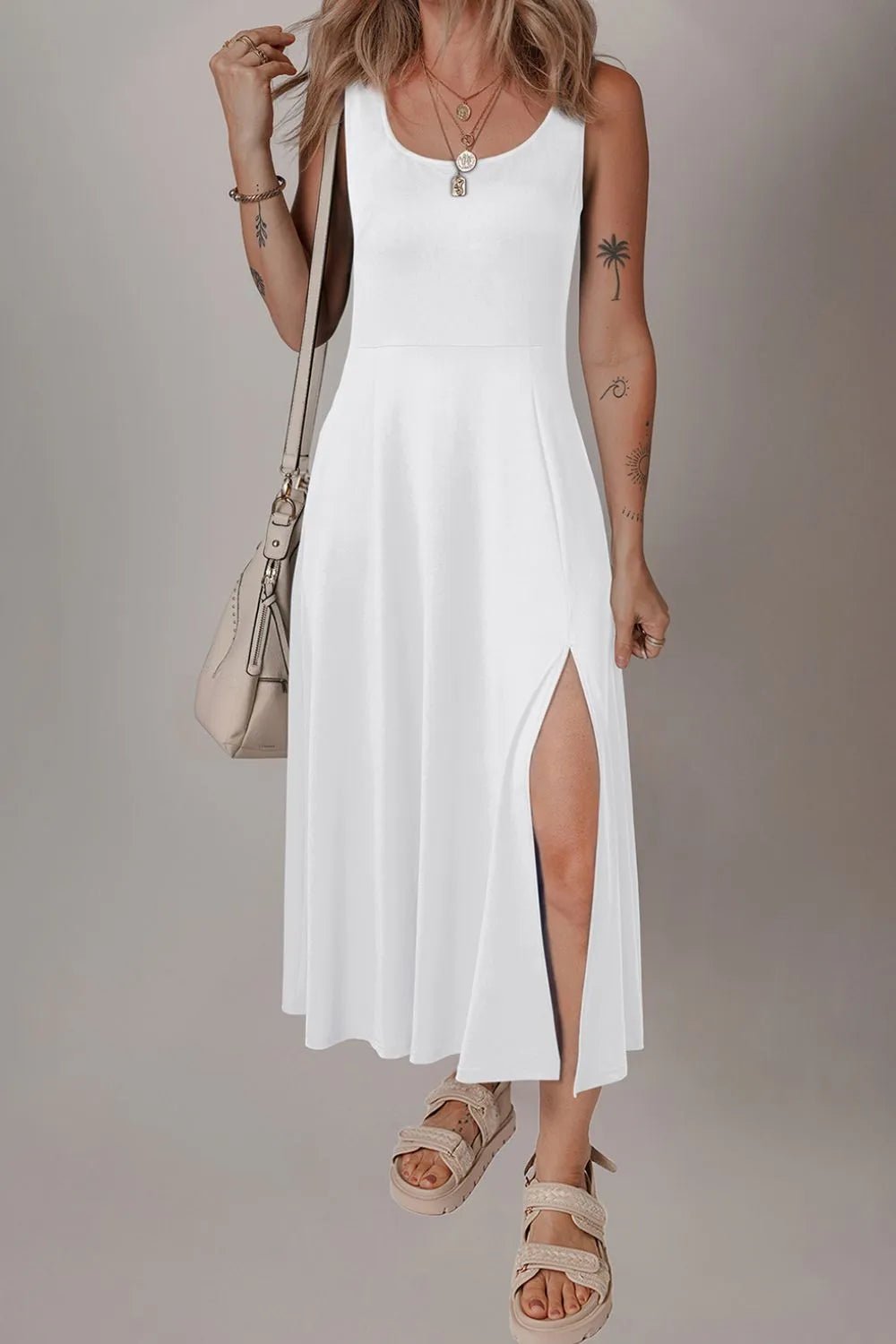 Side Slit Scoop Neck Wide Strap Dress - Bela Fils BoutiqueBela Fils Boutique