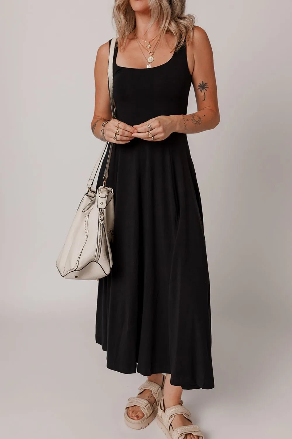Side Slit Scoop Neck Wide Strap Dress - Bela Fils BoutiqueBela Fils Boutique