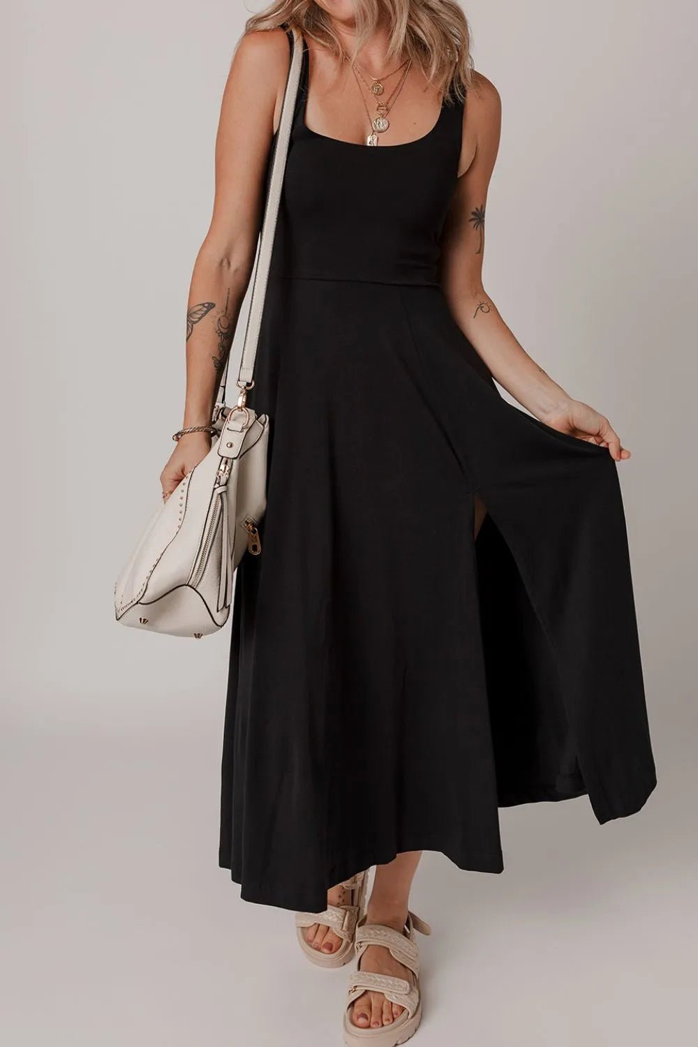 Side Slit Scoop Neck Wide Strap Dress - Bela Fils BoutiqueBela Fils Boutique