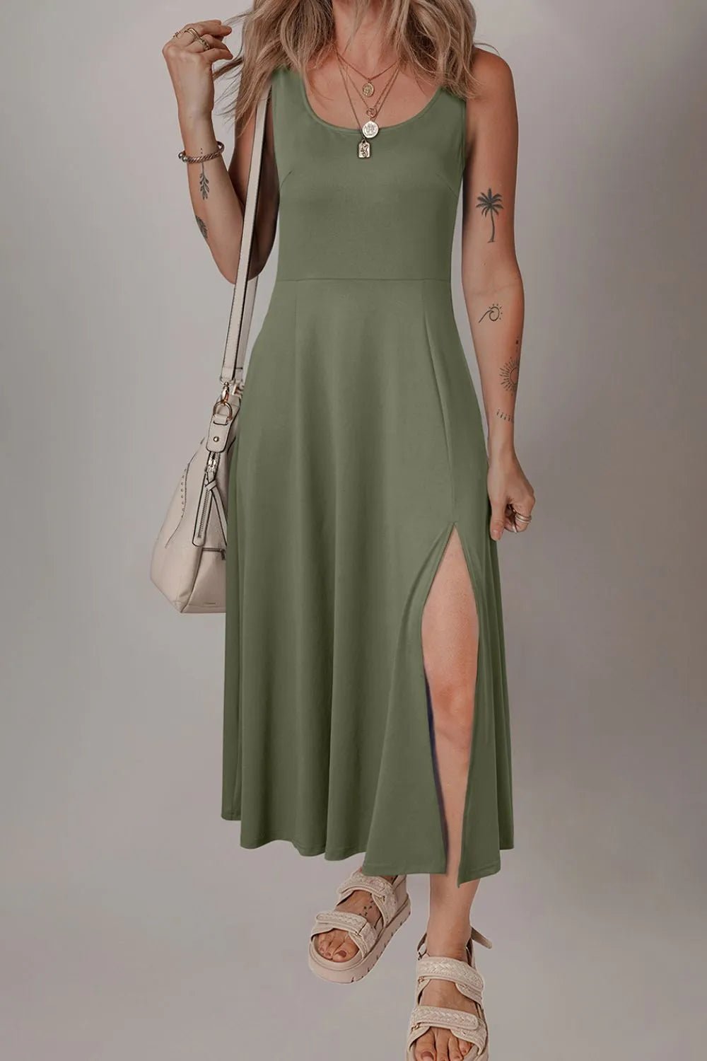 Side Slit Scoop Neck Wide Strap Dress - Bela Fils BoutiqueBela Fils Boutique
