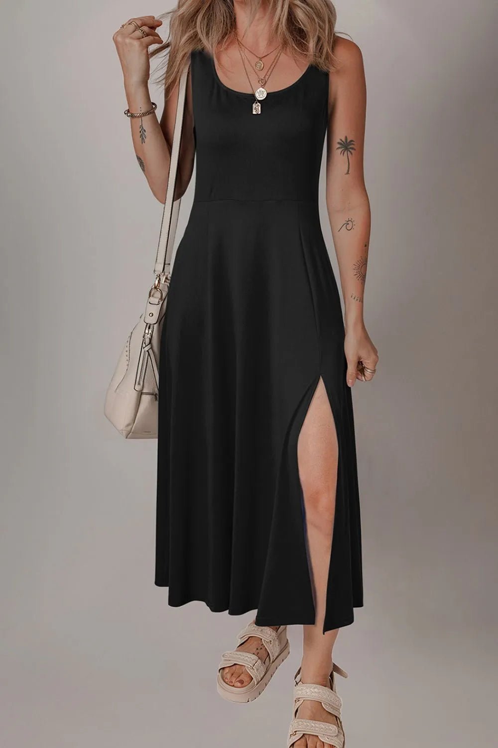 Side Slit Scoop Neck Wide Strap Dress - Bela Fils BoutiqueBela Fils Boutique