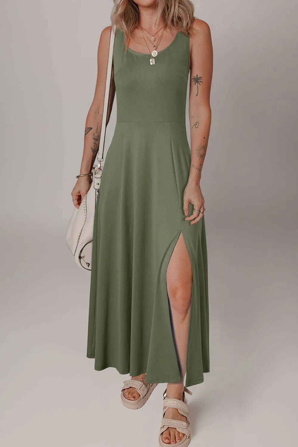 Side Slit Scoop Neck Wide Strap Dress - Bela Fils BoutiqueBela Fils Boutique