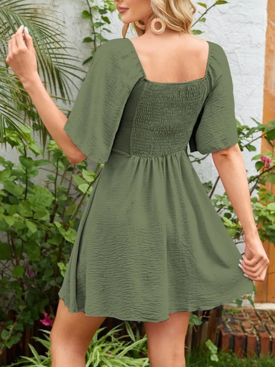 Smocked Back Knotted Flutter Sleeve Dress - Bela Fils BoutiqueBela Fils Boutique