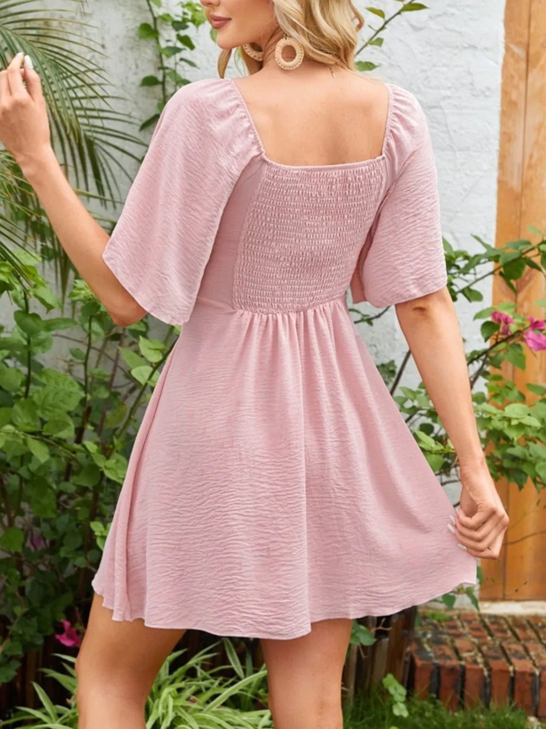 Smocked Back Knotted Flutter Sleeve Dress - Bela Fils BoutiqueBela Fils Boutique