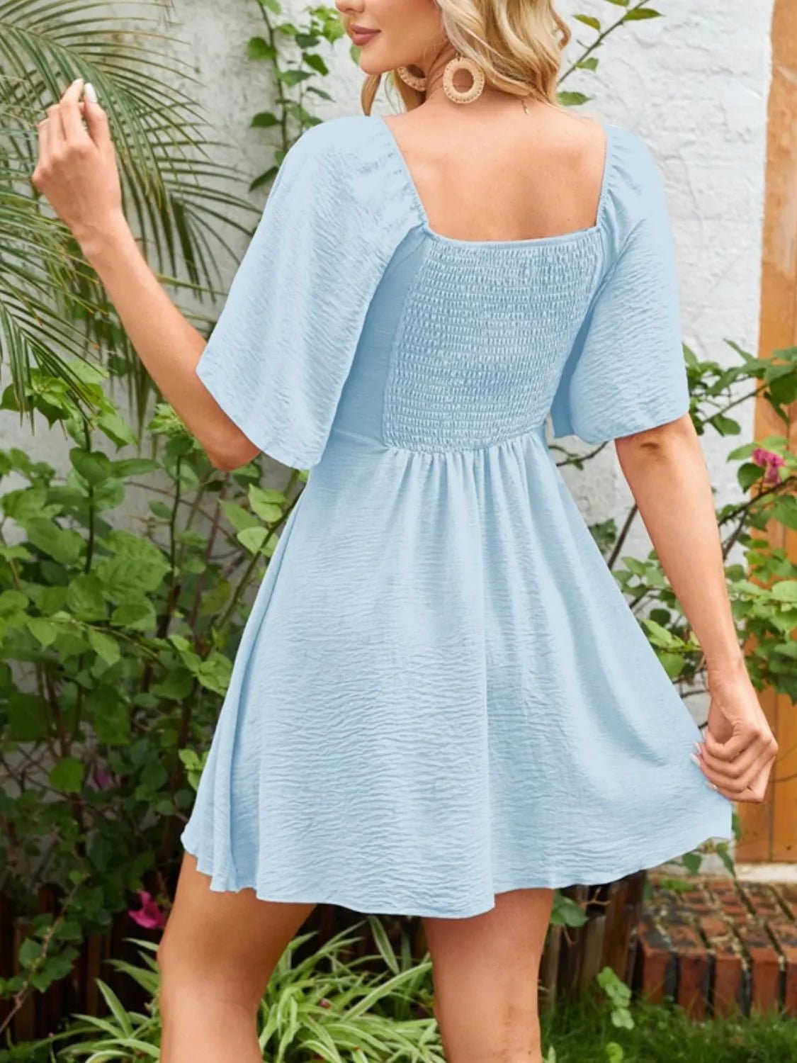 Smocked Back Knotted Flutter Sleeve Dress - Bela Fils BoutiqueBela Fils Boutique