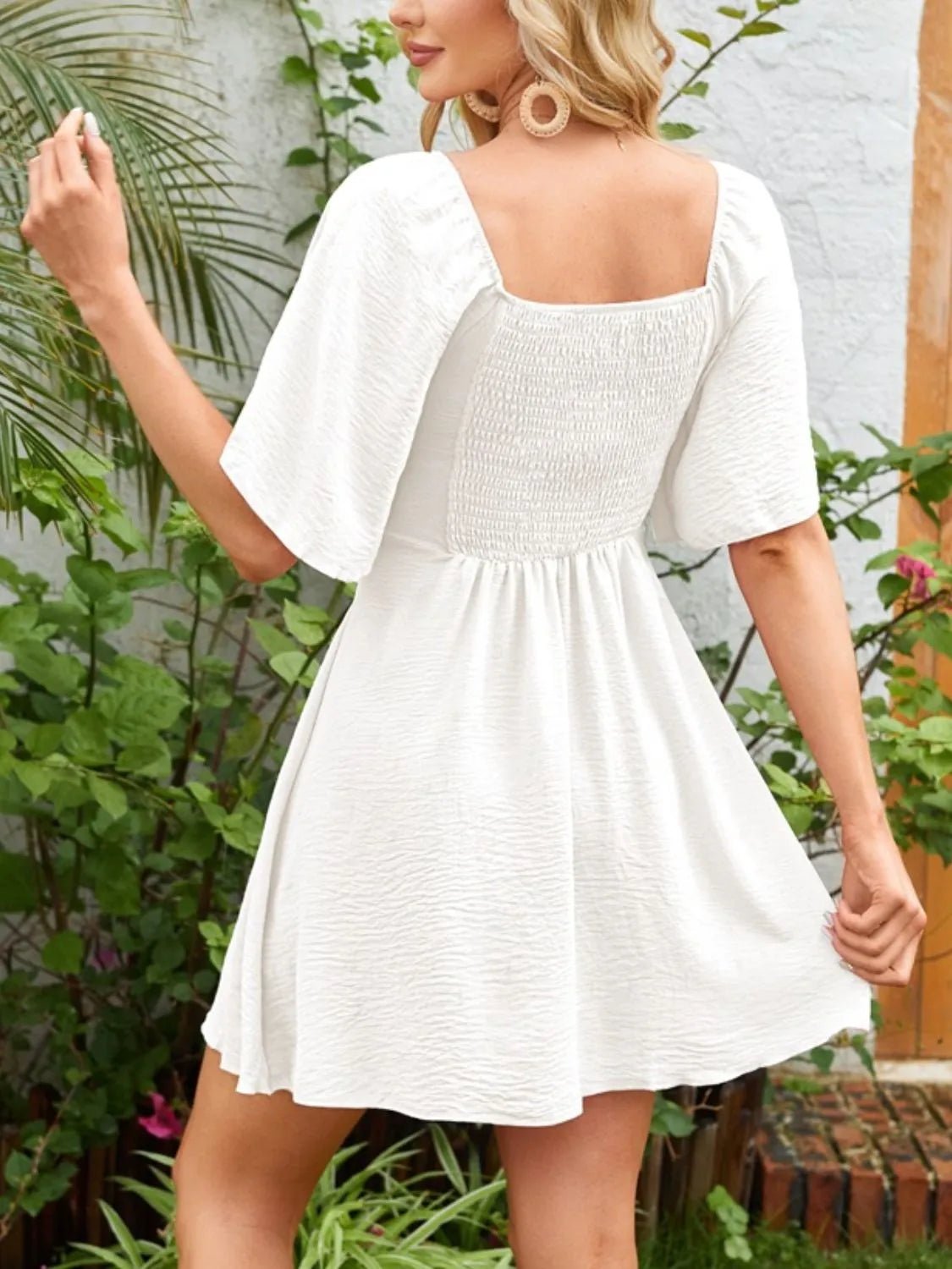 Smocked Back Knotted Flutter Sleeve Dress - Bela Fils BoutiqueBela Fils Boutique