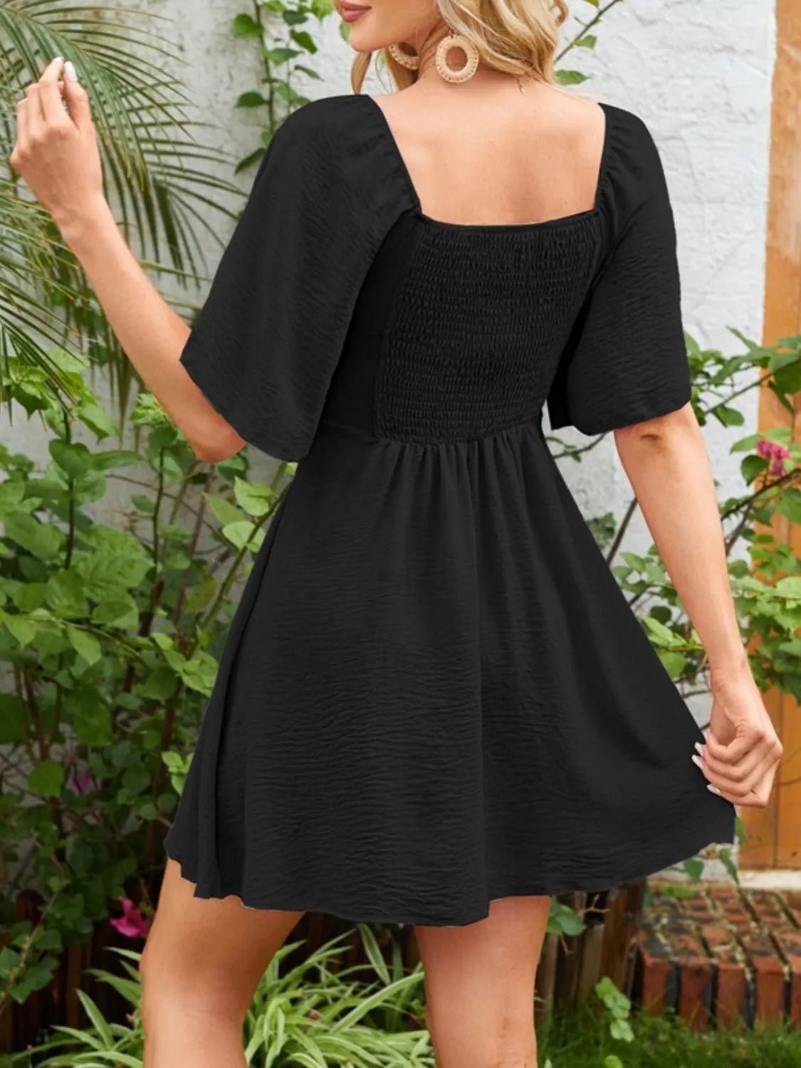 Smocked Back Knotted Flutter Sleeve Dress - Bela Fils BoutiqueBela Fils Boutique