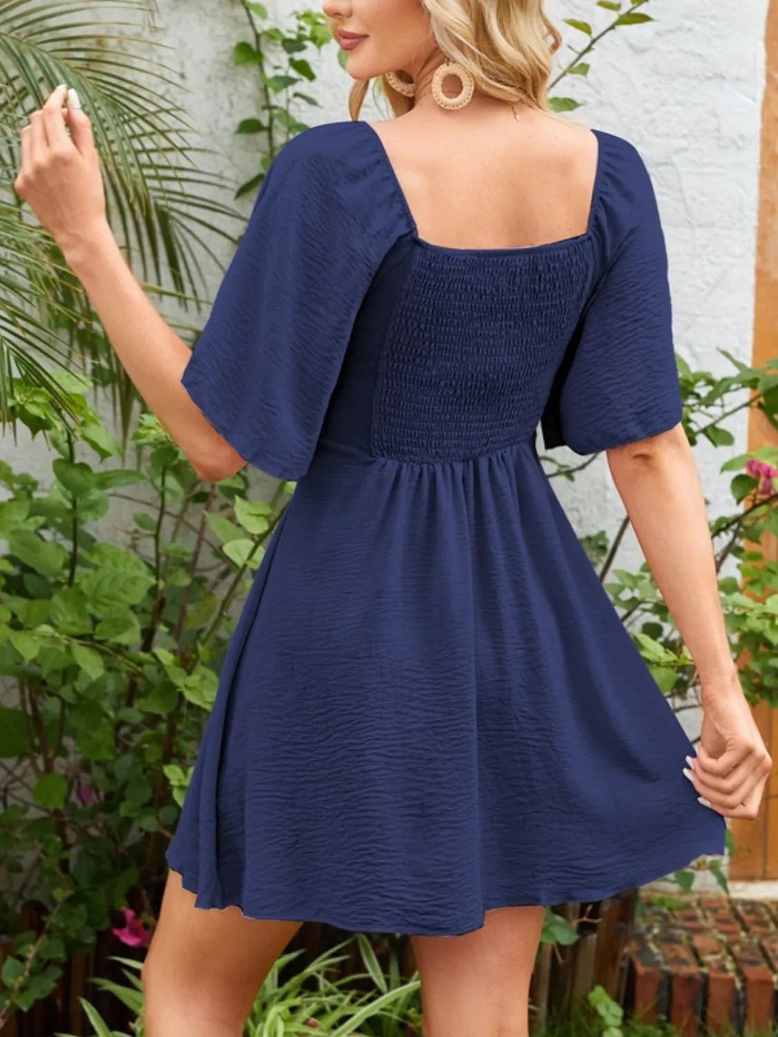 Smocked Back Knotted Flutter Sleeve Dress - Bela Fils BoutiqueBela Fils Boutique