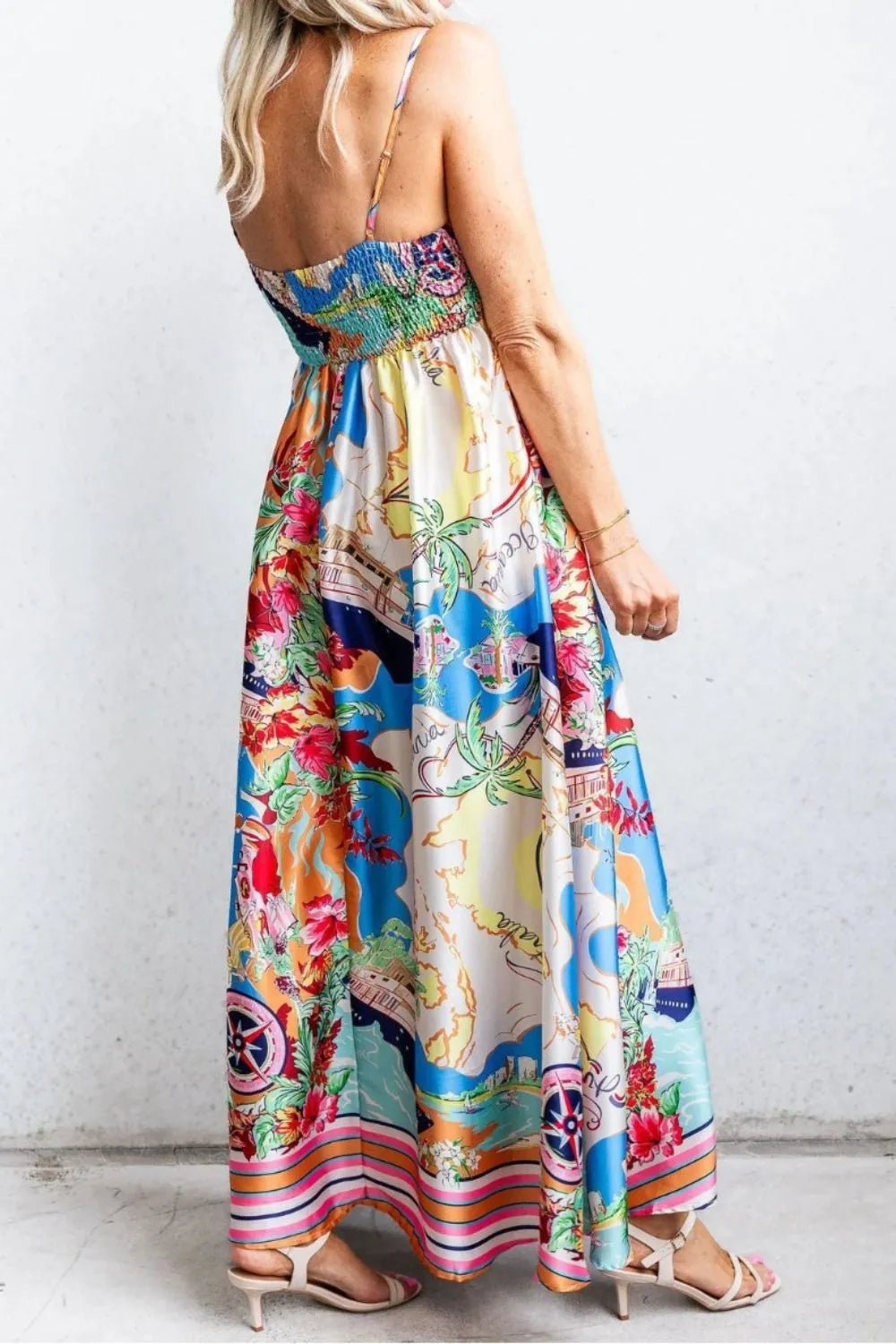 Smocked Back Printed Square Neck Maxi Cami Dress with Pockets - Bela Fils BoutiqueBela Fils Boutique
