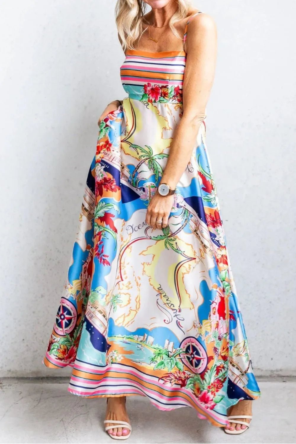 Smocked Back Printed Square Neck Maxi Cami Dress with Pockets - Bela Fils BoutiqueBela Fils Boutique