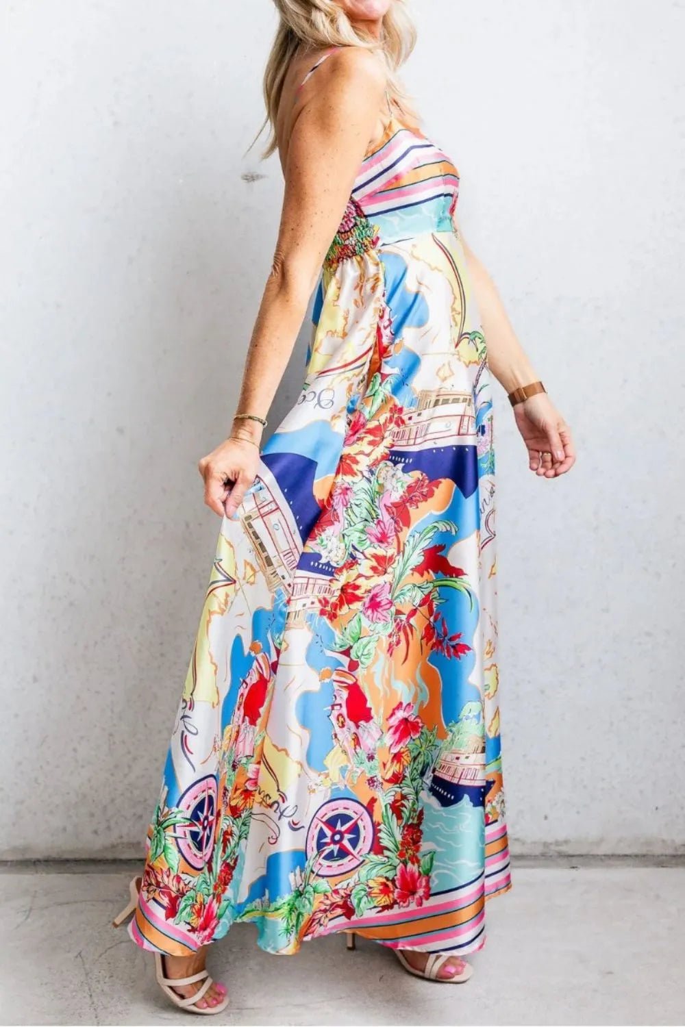 Smocked Back Printed Square Neck Maxi Cami Dress with Pockets - Bela Fils BoutiqueBela Fils Boutique