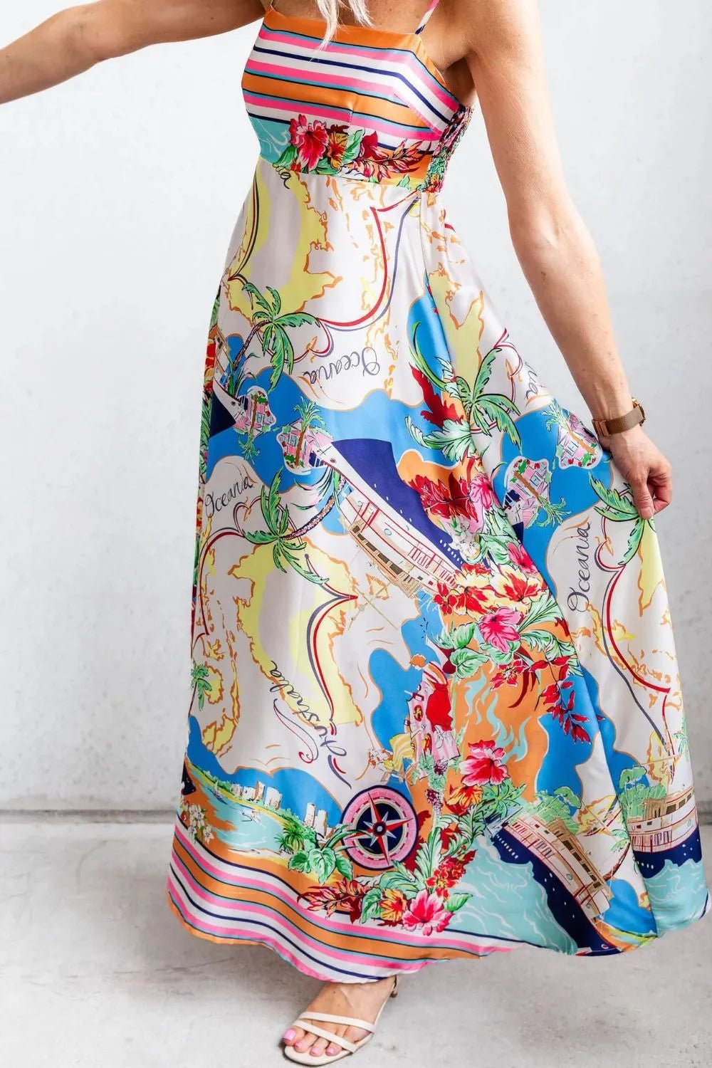 Smocked Back Printed Square Neck Maxi Cami Dress with Pockets - Bela Fils BoutiqueBela Fils Boutique