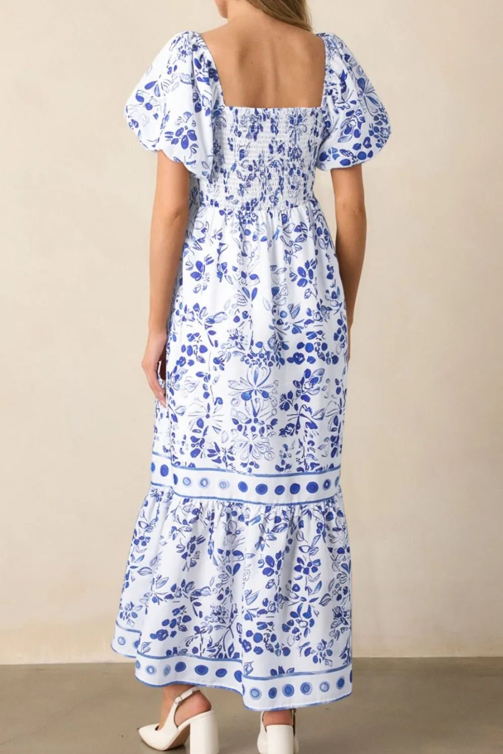 Smocked Printed Square Neck Puff Sleeve Dress - Bela Fils BoutiqueBela Fils Boutique
