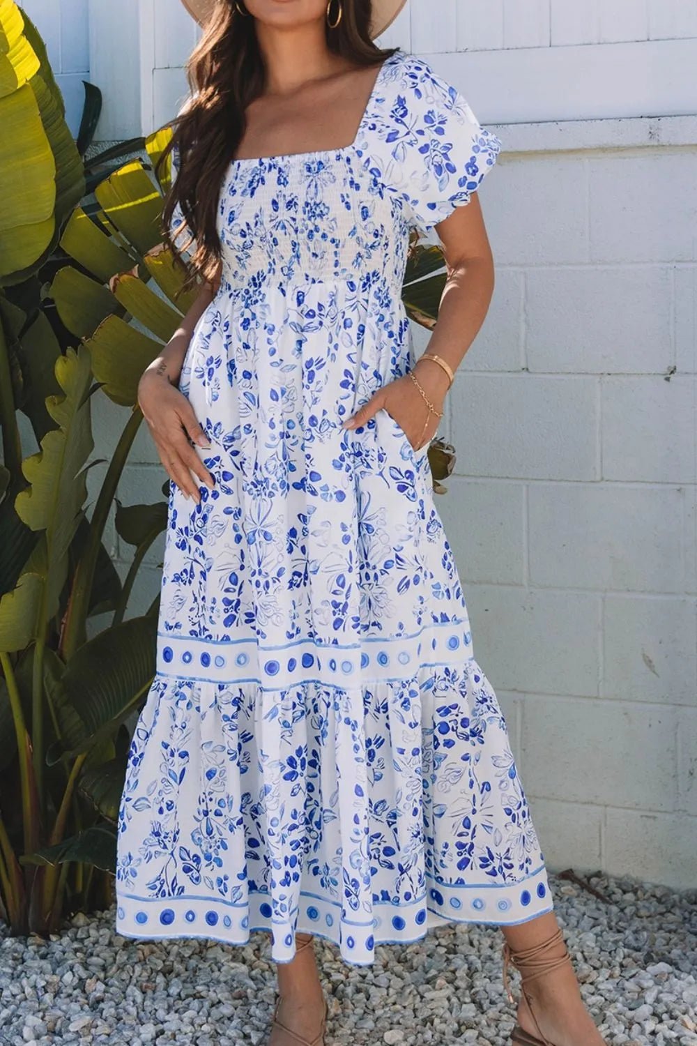 Smocked Printed Square Neck Puff Sleeve Dress - Bela Fils BoutiqueBela Fils Boutique