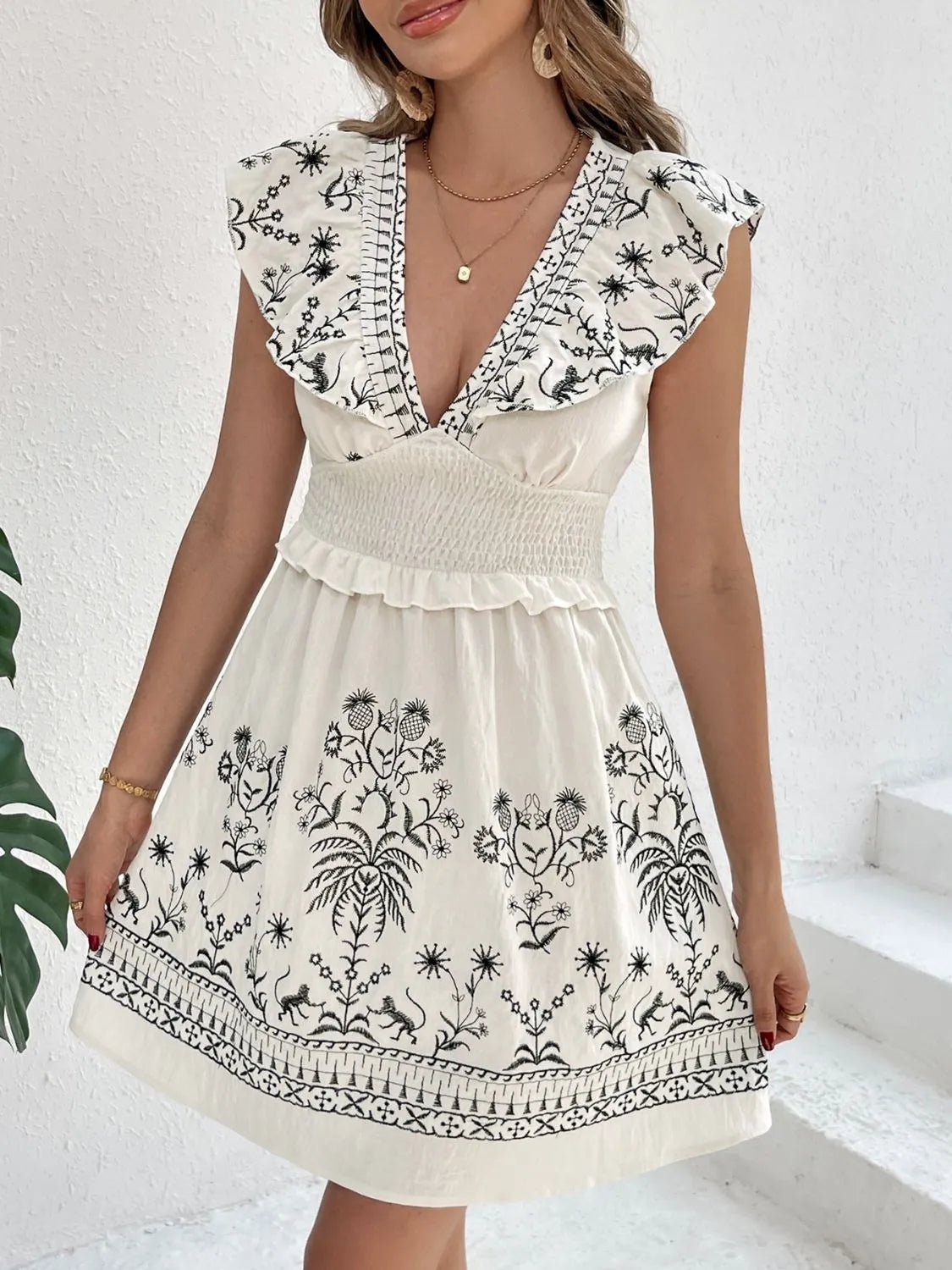 Smocked Ruffled Cap Sleeve Mini Dress - Bela Fils BoutiqueBela Fils Boutique