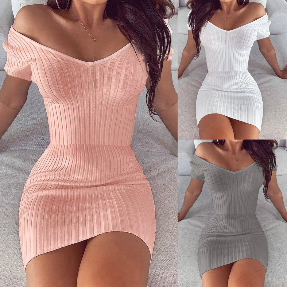 Spring V-Neck Ribbed Mini Dress for Women - Bela Fils BoutiqueBela Fils Boutique