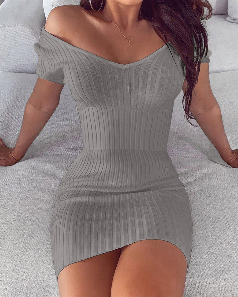 Spring V-Neck Ribbed Mini Dress for Women - Bela Fils BoutiqueBela Fils Boutique