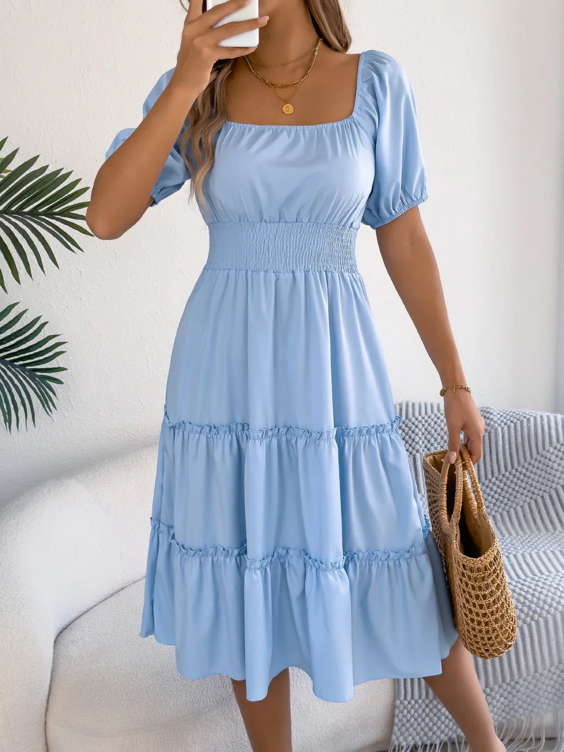 Square Neck Short Puff Sleeve Dress - Bela Fils BoutiqueBela Fils Boutique