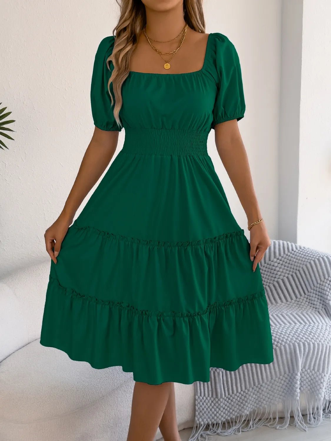 Square Neck Short Puff Sleeve Dress - Bela Fils BoutiqueBela Fils Boutique