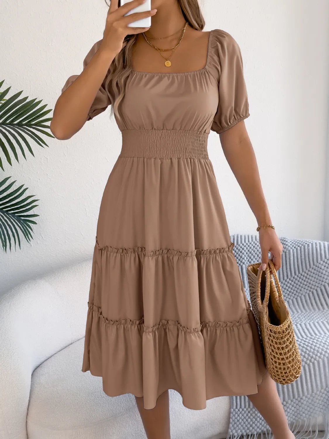 Square Neck Short Puff Sleeve Dress - Bela Fils BoutiqueBela Fils Boutique