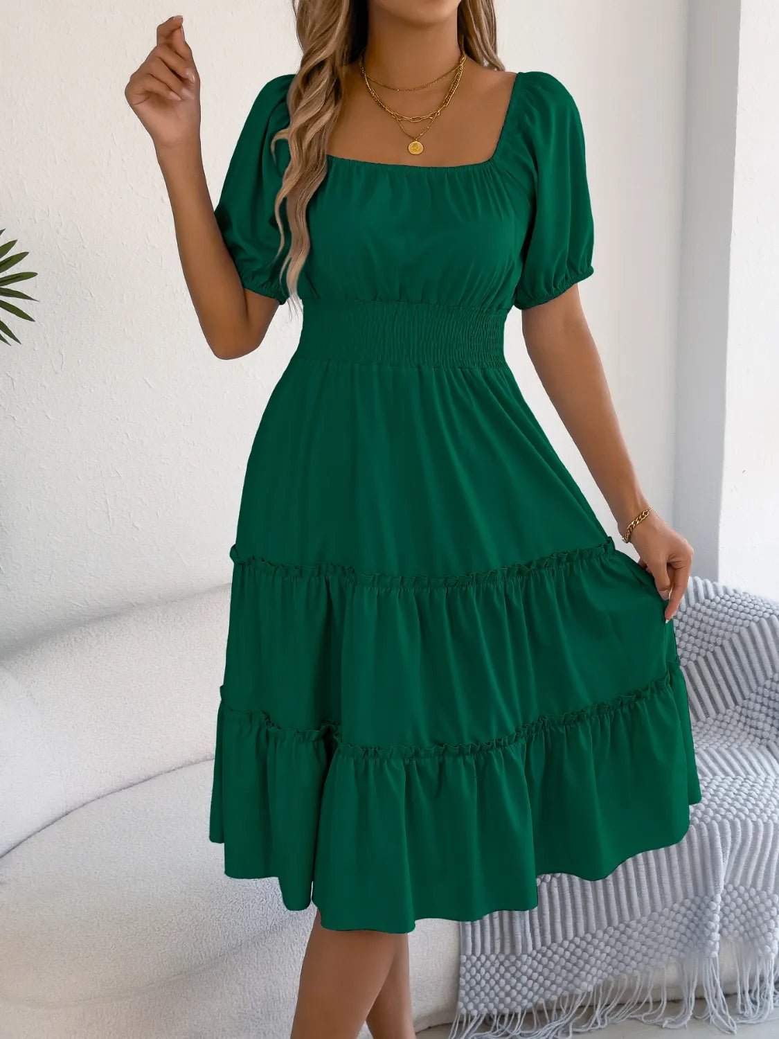 Square Neck Short Puff Sleeve Dress - Bela Fils BoutiqueBela Fils Boutique