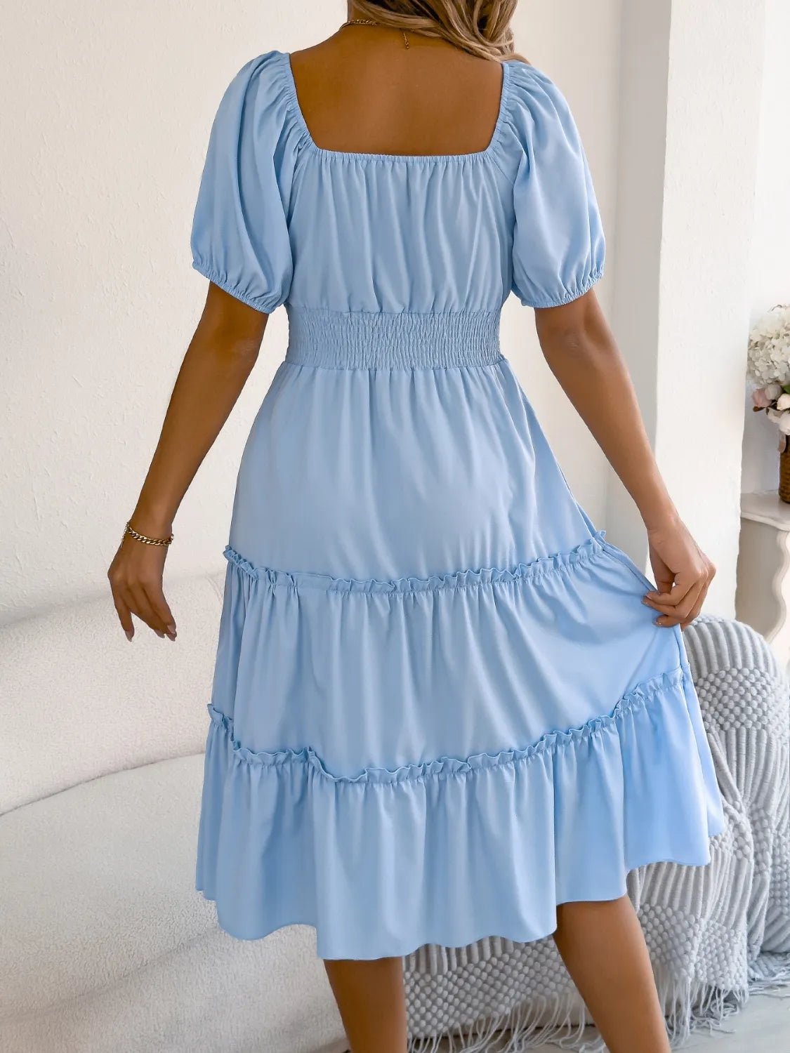 Square Neck Short Puff Sleeve Dress - Bela Fils BoutiqueBela Fils Boutique