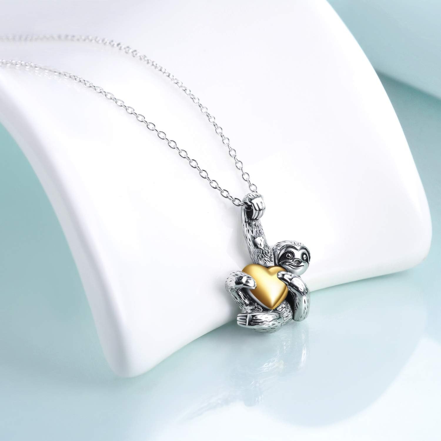 Sterling Silver Sloth Necklace – Heart Crystal Pendant - Bela Fils BoutiqueBela Fils Boutique