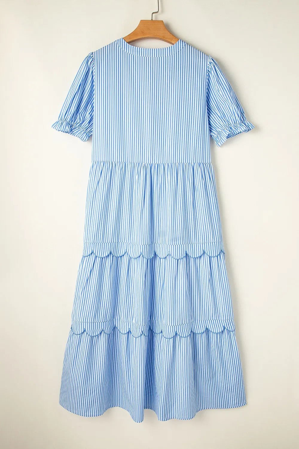 Stripe Bubble Short Sleeve Tiered Scallop Midi Dress - Bela Fils BoutiqueBela Fils Boutique
