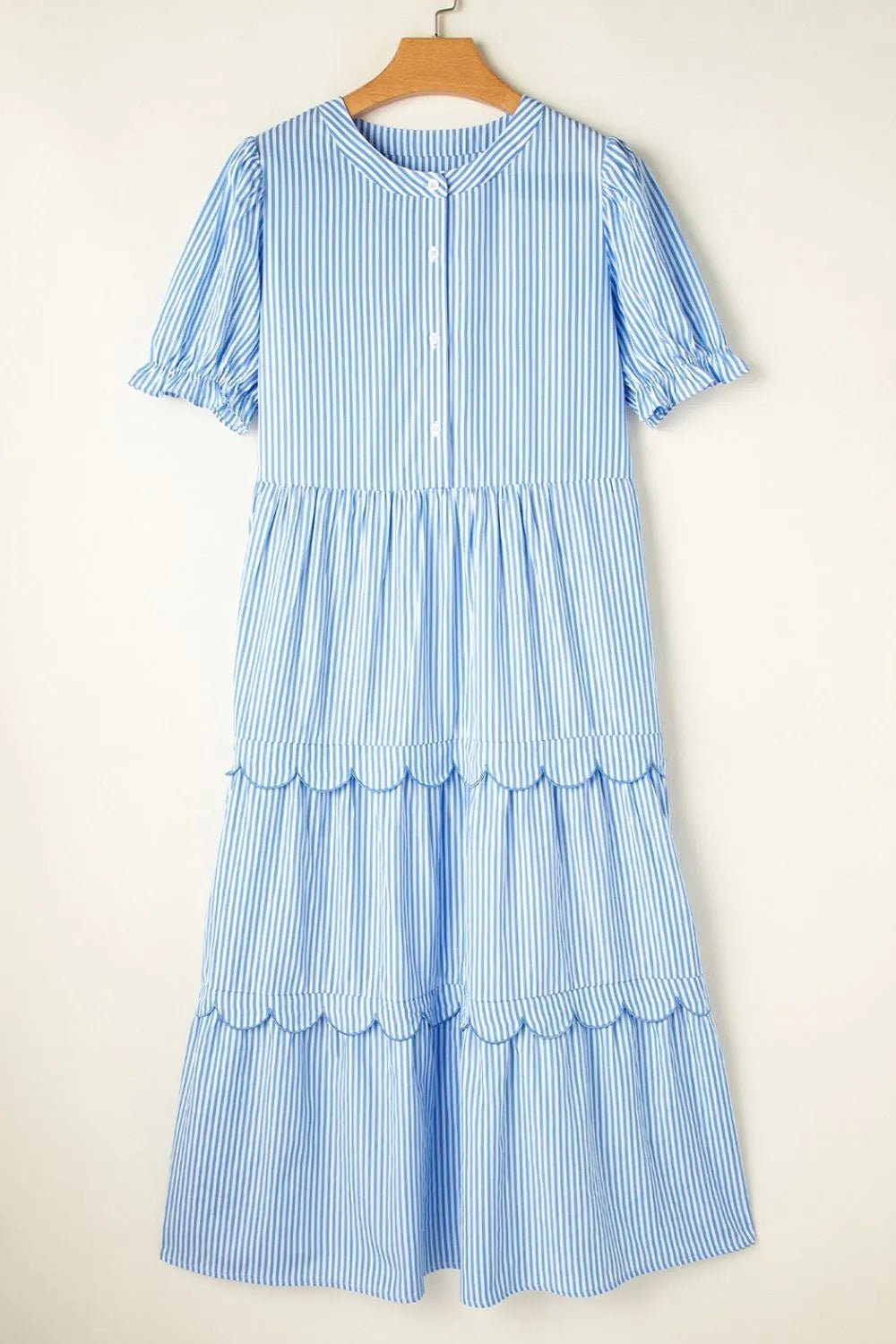 Stripe Bubble Short Sleeve Tiered Scallop Midi Dress - Bela Fils BoutiqueBela Fils Boutique