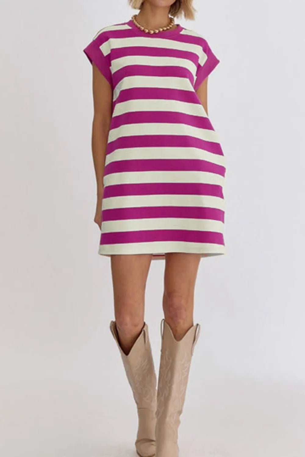 Stripe Cap Sleeve Pocketed Shift Tee Dress - Bela Fils BoutiqueBela Fils Boutique