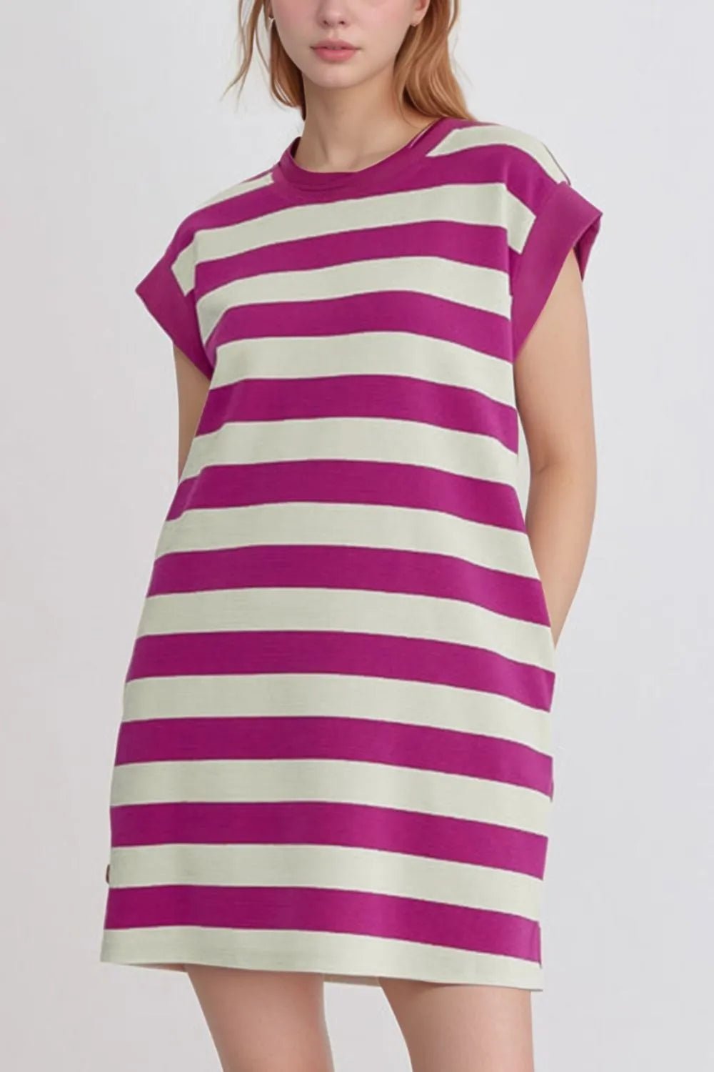 Stripe Cap Sleeve Pocketed Shift Tee Dress - Bela Fils BoutiqueBela Fils Boutique