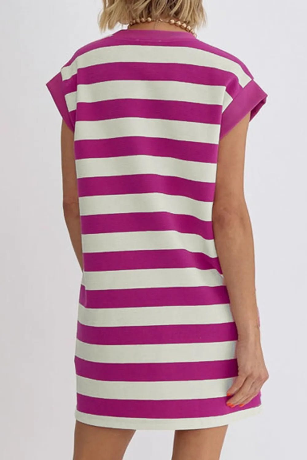 Stripe Cap Sleeve Pocketed Shift Tee Dress - Bela Fils BoutiqueBela Fils Boutique