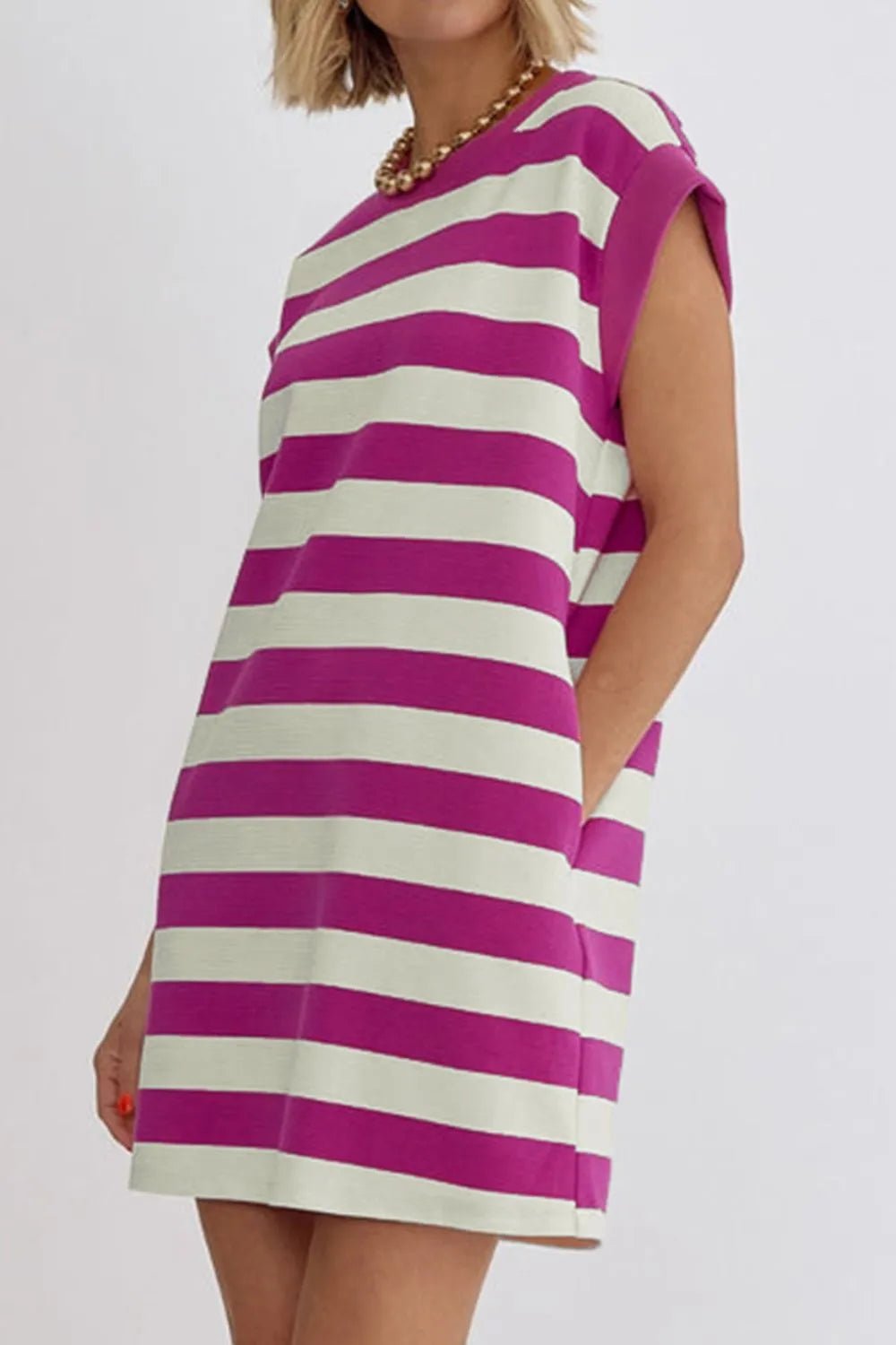 Stripe Cap Sleeve Pocketed Shift Tee Dress - Bela Fils BoutiqueBela Fils Boutique