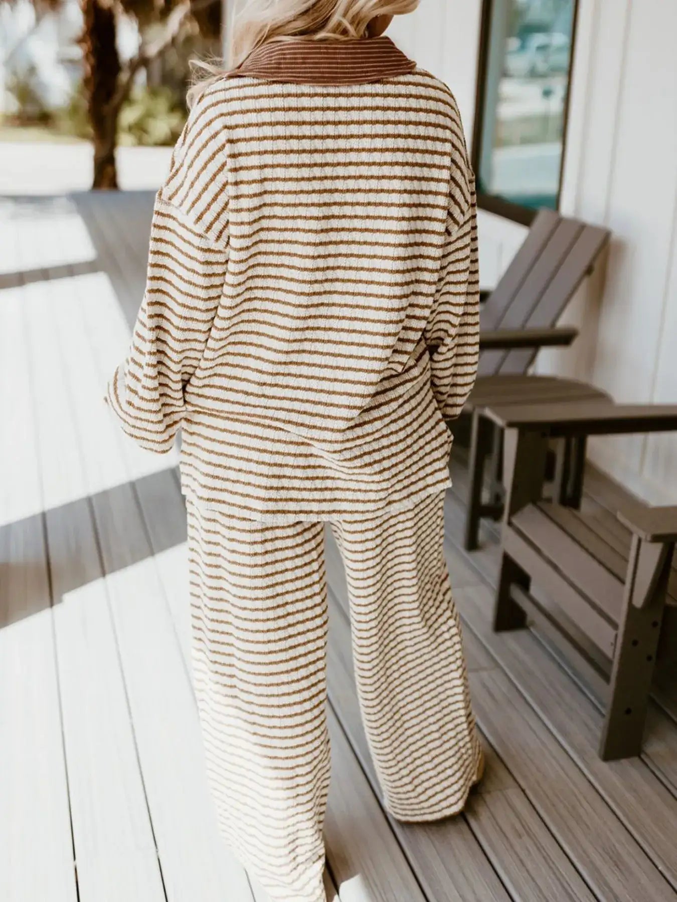 Stripe Collared Top and Drawstring Pant Set - Bela Fils BoutiqueBela Fils Boutique