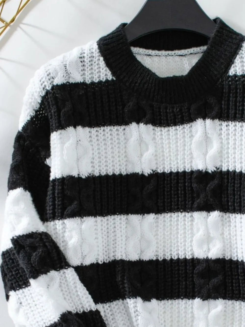 Striped Round Neck Long Sleeve Sweater - Bela Fils BoutiqueBela Fils Boutique