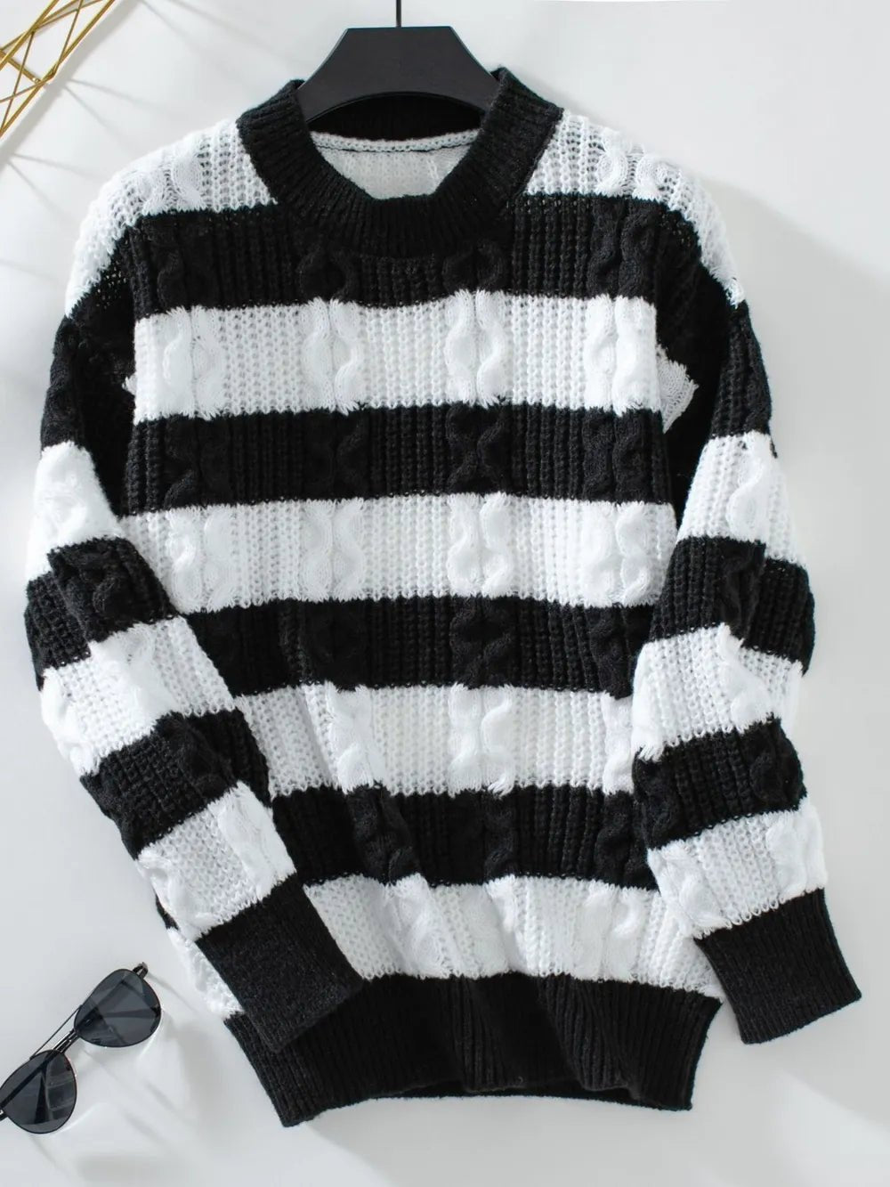 Striped Round Neck Long Sleeve Sweater - Bela Fils BoutiqueBela Fils Boutique