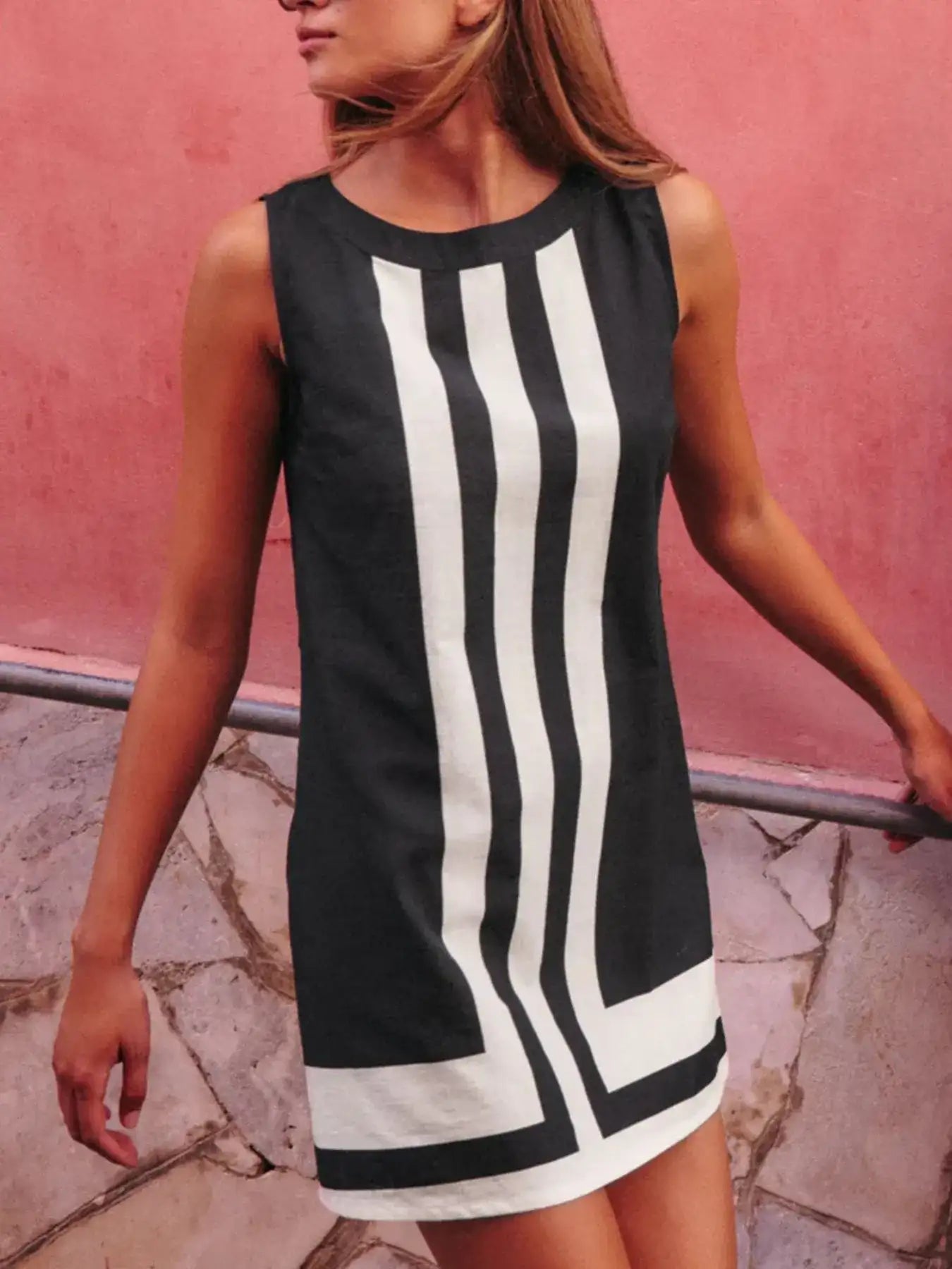 Striped Round Neck Sleeveless Dress - Bela Fils BoutiqueBela Fils Boutique