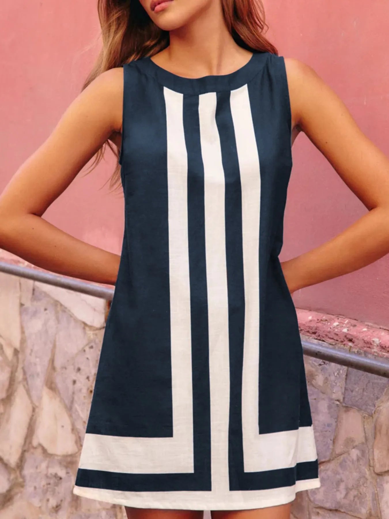 Striped Round Neck Sleeveless Dress - Bela Fils BoutiqueBela Fils Boutique