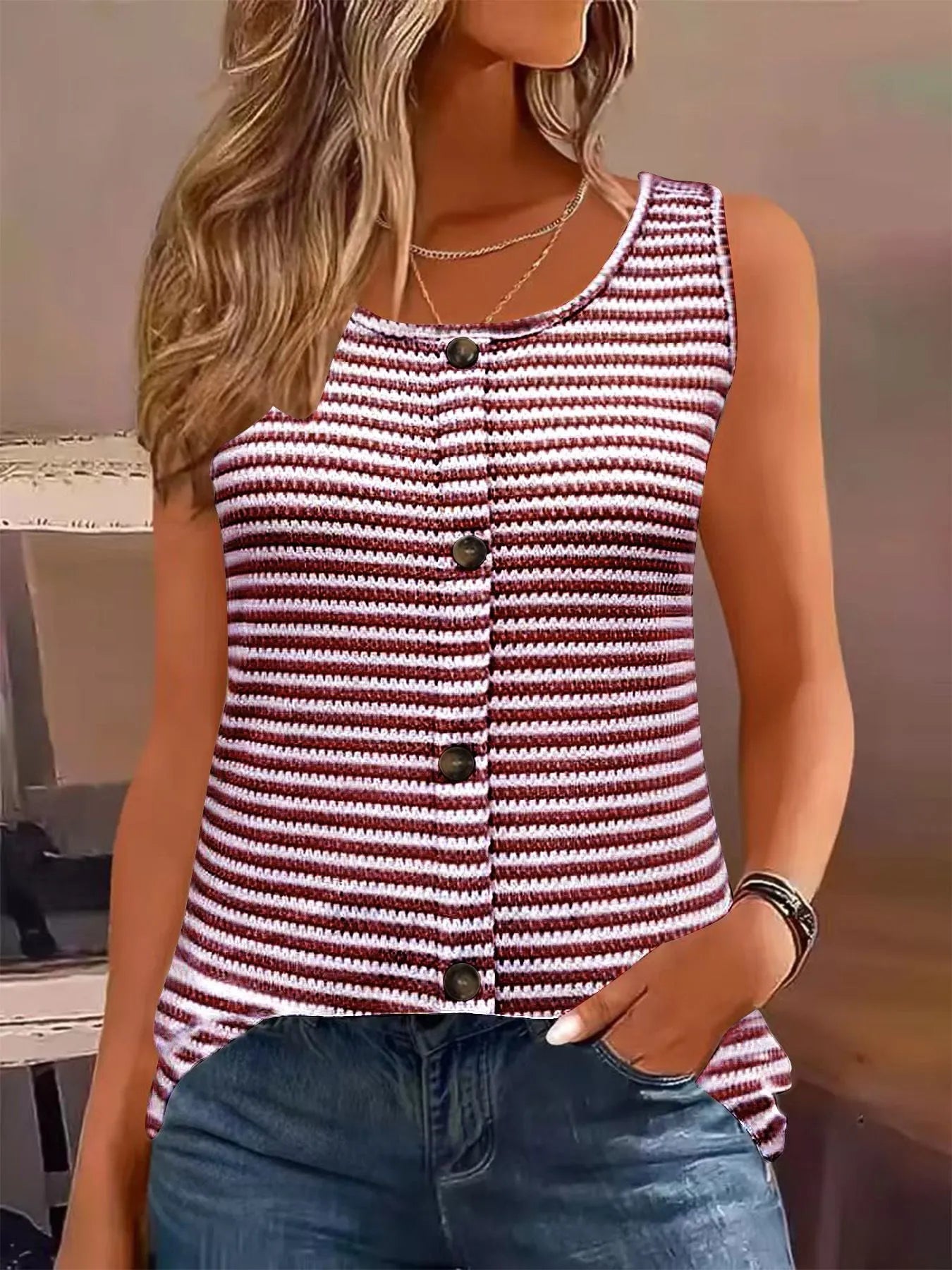 Striped Round Neck Tank Top - Bela Fils BoutiqueBela Fils Boutique