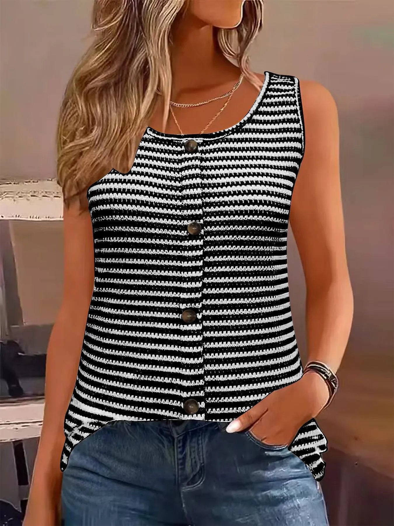 Striped Round Neck Tank Top - Bela Fils BoutiqueBela Fils Boutique